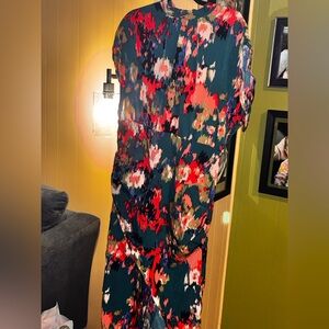 SHEIN Asymmetrical Dress in Red and Green Floral